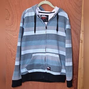 No Fear Striped Gray and Blue Zip Up Hoodie Sz Med